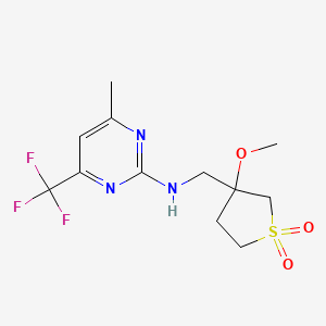 molecular formula C12H16F3N3O3S B7388686 N-[(3-methoxy-1,1-dioxothiolan-3-yl)methyl]-4-methyl-6-(trifluoromethyl)pyrimidin-2-amine 