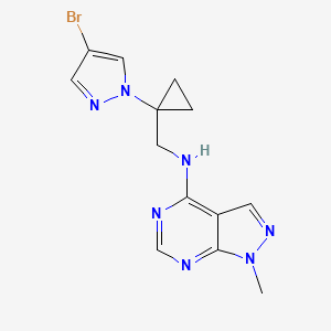 molecular formula C13H14BrN7 B7388961 N-[[1-(4-bromopyrazol-1-yl)cyclopropyl]methyl]-1-methylpyrazolo[3,4-d]pyrimidin-4-amine 