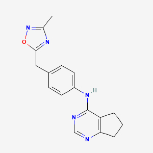 molecular formula C17H17N5O B7389072 N-[4-[(3-methyl-1,2,4-oxadiazol-5-yl)methyl]phenyl]-6,7-dihydro-5H-cyclopenta[d]pyrimidin-4-amine 