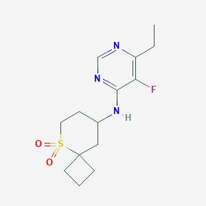 molecular formula C14H20FN3O2S B7389086 N-(5,5-dioxo-5lambda6-thiaspiro[3.5]nonan-8-yl)-6-ethyl-5-fluoropyrimidin-4-amine 