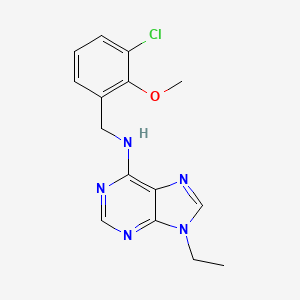 molecular formula C15H16ClN5O B7389122 N-[(3-chloro-2-methoxyphenyl)methyl]-9-ethylpurin-6-amine 
