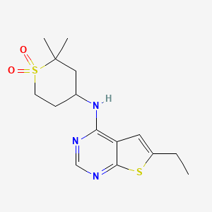 molecular formula C15H21N3O2S2 B7389359 N-(2,2-dimethyl-1,1-dioxothian-4-yl)-6-ethylthieno[2,3-d]pyrimidin-4-amine 