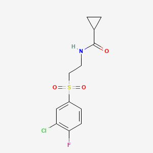 molecular formula C12H13ClFNO3S B7389517 N-[2-(3-chloro-4-fluorophenyl)sulfonylethyl]cyclopropanecarboxamide 