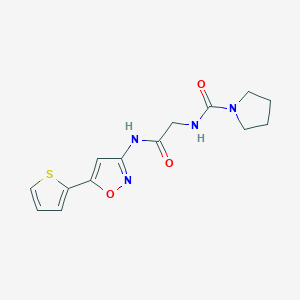 molecular formula C14H16N4O3S B7389700 N-[2-oxo-2-[(5-thiophen-2-yl-1,2-oxazol-3-yl)amino]ethyl]pyrrolidine-1-carboxamide 