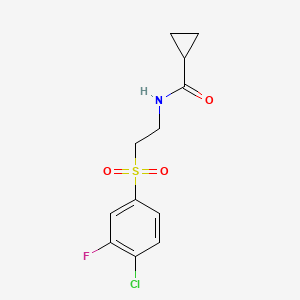 molecular formula C12H13ClFNO3S B7389728 N-[2-(4-chloro-3-fluorophenyl)sulfonylethyl]cyclopropanecarboxamide 
