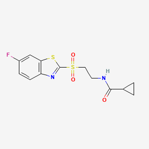 molecular formula C13H13FN2O3S2 B7389825 N-[2-[(6-fluoro-1,3-benzothiazol-2-yl)sulfonyl]ethyl]cyclopropanecarboxamide 