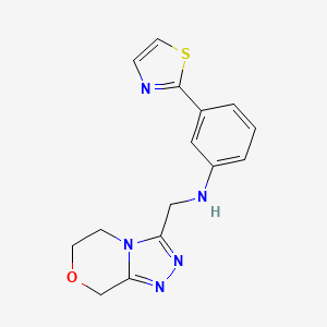 molecular formula C15H15N5OS B7389957 N-(6,8-dihydro-5H-[1,2,4]triazolo[3,4-c][1,4]oxazin-3-ylmethyl)-3-(1,3-thiazol-2-yl)aniline 