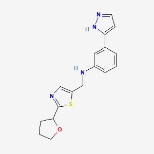 molecular formula C17H18N4OS B7390142 N-[[2-(oxolan-2-yl)-1,3-thiazol-5-yl]methyl]-3-(1H-pyrazol-5-yl)aniline 