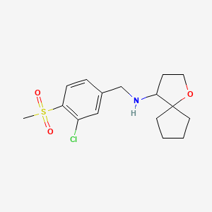 molecular formula C16H22ClNO3S B7390292 N-[(3-chloro-4-methylsulfonylphenyl)methyl]-1-oxaspiro[4.4]nonan-4-amine 