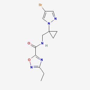 molecular formula C12H14BrN5O2 B7390293 N-[[1-(4-bromopyrazol-1-yl)cyclopropyl]methyl]-3-ethyl-1,2,4-oxadiazole-5-carboxamide 