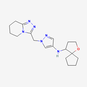 molecular formula C18H26N6O B7390301 N-(1-oxaspiro[4.4]nonan-4-yl)-1-(5,6,7,8-tetrahydro-[1,2,4]triazolo[4,3-a]pyridin-3-ylmethyl)pyrazol-4-amine 