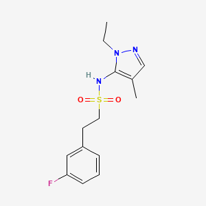 molecular formula C14H18FN3O2S B7390538 N-(2-ethyl-4-methylpyrazol-3-yl)-2-(3-fluorophenyl)ethanesulfonamide 