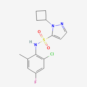 molecular formula C14H15ClFN3O2S B7390549 N-(2-chloro-4-fluoro-6-methylphenyl)-2-cyclobutylpyrazole-3-sulfonamide 