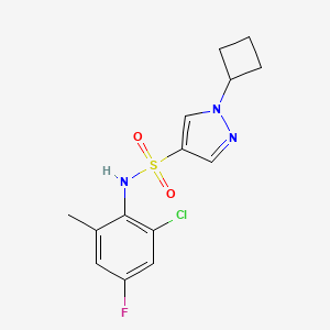 molecular formula C14H15ClFN3O2S B7390553 N-(2-chloro-4-fluoro-6-methylphenyl)-1-cyclobutylpyrazole-4-sulfonamide 