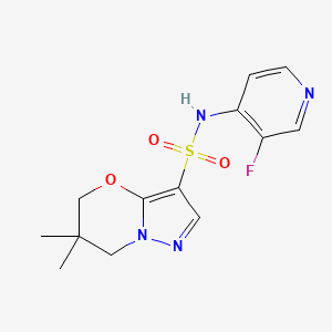 molecular formula C13H15FN4O3S B7390557 N-(3-fluoropyridin-4-yl)-6,6-dimethyl-5,7-dihydropyrazolo[5,1-b][1,3]oxazine-3-sulfonamide 