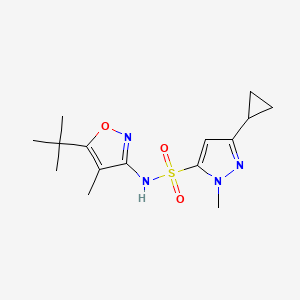 molecular formula C15H22N4O3S B7390589 N-(5-tert-butyl-4-methyl-1,2-oxazol-3-yl)-5-cyclopropyl-2-methylpyrazole-3-sulfonamide 