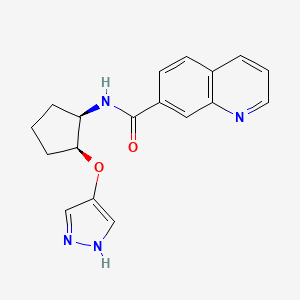 molecular formula C18H18N4O2 B7390965 N-[(1R,2S)-2-(1H-pyrazol-4-yloxy)cyclopentyl]quinoline-7-carboxamide 