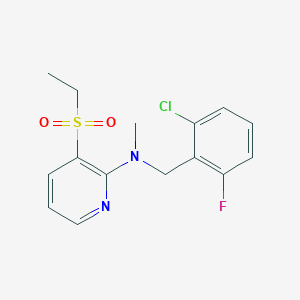 molecular formula C15H16ClFN2O2S B7391082 N-[(2-chloro-6-fluorophenyl)methyl]-3-ethylsulfonyl-N-methylpyridin-2-amine 