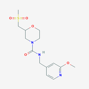 molecular formula C14H21N3O5S B7391097 N-[(2-methoxypyridin-4-yl)methyl]-2-(methylsulfonylmethyl)morpholine-4-carboxamide 
