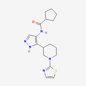 molecular formula C17H23N5OS B7391471 N-[5-[1-(1,3-thiazol-2-yl)piperidin-3-yl]-1H-pyrazol-4-yl]cyclopentanecarboxamide 