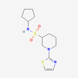molecular formula C13H21N3O2S2 B7391488 N-cyclopentyl-1-(1,3-thiazol-2-yl)piperidine-3-sulfonamide 
