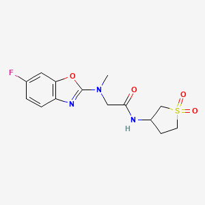 molecular formula C14H16FN3O4S B7391512 N-(1,1-dioxothiolan-3-yl)-2-[(6-fluoro-1,3-benzoxazol-2-yl)-methylamino]acetamide 