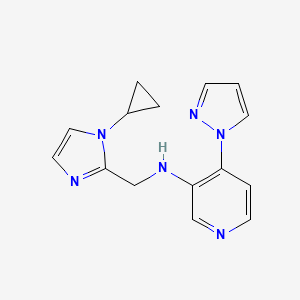 molecular formula C15H16N6 B7391548 N-[(1-cyclopropylimidazol-2-yl)methyl]-4-pyrazol-1-ylpyridin-3-amine 