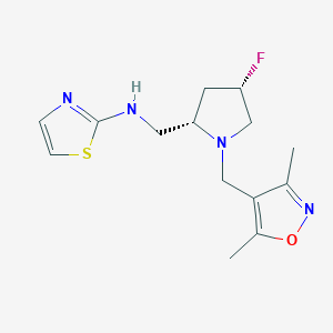 molecular formula C14H19FN4OS B7391581 N-[[(2S,4S)-1-[(3,5-dimethyl-1,2-oxazol-4-yl)methyl]-4-fluoropyrrolidin-2-yl]methyl]-1,3-thiazol-2-amine 