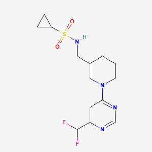 molecular formula C14H20F2N4O2S B7391839 N-[[1-[6-(difluoromethyl)pyrimidin-4-yl]piperidin-3-yl]methyl]cyclopropanesulfonamide 