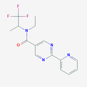 molecular formula C15H15F3N4O B7391962 N-ethyl-2-pyridin-2-yl-N-(1,1,1-trifluoropropan-2-yl)pyrimidine-5-carboxamide 