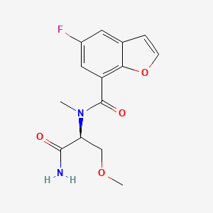 molecular formula C14H15FN2O4 B7392165 N-[(2S)-1-amino-3-methoxy-1-oxopropan-2-yl]-5-fluoro-N-methyl-1-benzofuran-7-carboxamide 