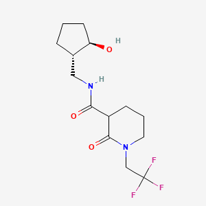 molecular formula C14H21F3N2O3 B7392234 N-[[(1S,2R)-2-hydroxycyclopentyl]methyl]-2-oxo-1-(2,2,2-trifluoroethyl)piperidine-3-carboxamide 