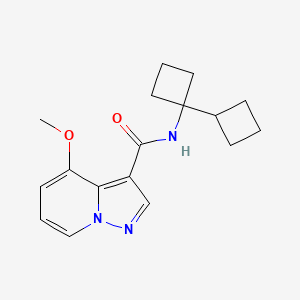 molecular formula C17H21N3O2 B7392261 N-(1-cyclobutylcyclobutyl)-4-methoxypyrazolo[1,5-a]pyridine-3-carboxamide 