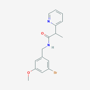 molecular formula C16H17BrN2O2 B7392478 N-[(3-bromo-5-methoxyphenyl)methyl]-2-pyridin-2-ylpropanamide 