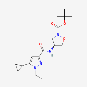 molecular formula C17H26N4O4 B7392495 tert-butyl (4R)-4-[(5-cyclopropyl-1-ethylpyrazole-3-carbonyl)amino]-1,2-oxazolidine-2-carboxylate 