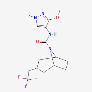 molecular formula C15H21F3N4O2 B7392713 N-(3-methoxy-1-methylpyrazol-4-yl)-3-(2,2,2-trifluoroethyl)-8-azabicyclo[3.2.1]octane-8-carboxamide 