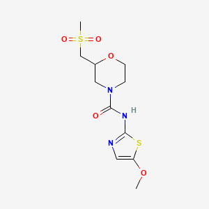 molecular formula C11H17N3O5S2 B7392820 N-(5-methoxy-1,3-thiazol-2-yl)-2-(methylsulfonylmethyl)morpholine-4-carboxamide 