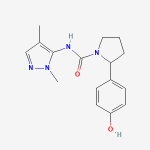 molecular formula C16H20N4O2 B7393236 N-(2,4-dimethylpyrazol-3-yl)-2-(4-hydroxyphenyl)pyrrolidine-1-carboxamide 