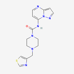 molecular formula C15H17N7OS B7393873 N-pyrazolo[1,5-a]pyrimidin-7-yl-4-(1,3-thiazol-4-ylmethyl)piperazine-1-carboxamide 