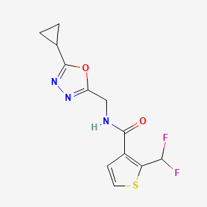 molecular formula C12H11F2N3O2S B7394078 N-[(5-cyclopropyl-1,3,4-oxadiazol-2-yl)methyl]-2-(difluoromethyl)thiophene-3-carboxamide 