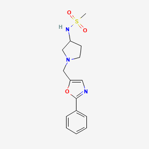 molecular formula C15H19N3O3S B7394216 N-[1-[(2-phenyl-1,3-oxazol-5-yl)methyl]pyrrolidin-3-yl]methanesulfonamide 
