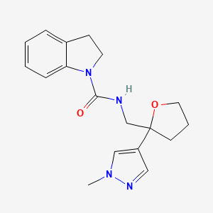 molecular formula C18H22N4O2 B7394271 N-[[2-(1-methylpyrazol-4-yl)oxolan-2-yl]methyl]-2,3-dihydroindole-1-carboxamide 