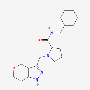 molecular formula C19H30N4O2 B7394526 N-(cyclohexylmethyl)-1-(1,4,6,7-tetrahydropyrano[4,3-c]pyrazol-3-ylmethyl)pyrrolidine-2-carboxamide 