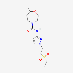 molecular formula C14H24N4O4S B7394704 N-[1-(2-ethylsulfonylethyl)pyrazol-3-yl]-7-methyl-1,4-oxazepane-4-carboxamide 
