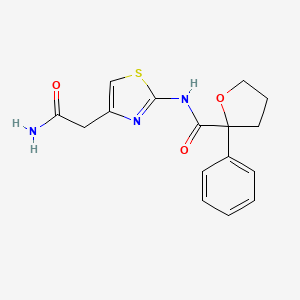 molecular formula C16H17N3O3S B7394846 N-[4-(2-amino-2-oxoethyl)-1,3-thiazol-2-yl]-2-phenyloxolane-2-carboxamide 
