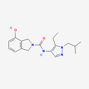 molecular formula C18H24N4O2 B7394922 N-[5-ethyl-1-(2-methylpropyl)pyrazol-4-yl]-4-hydroxy-1,3-dihydroisoindole-2-carboxamide 