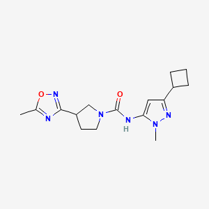 molecular formula C16H22N6O2 B7394938 N-(5-cyclobutyl-2-methylpyrazol-3-yl)-3-(5-methyl-1,2,4-oxadiazol-3-yl)pyrrolidine-1-carboxamide 