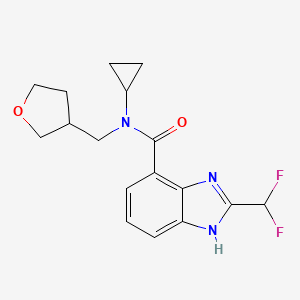 molecular formula C17H19F2N3O2 B7395290 N-cyclopropyl-2-(difluoromethyl)-N-(oxolan-3-ylmethyl)-1H-benzimidazole-4-carboxamide 