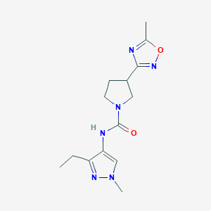 molecular formula C14H20N6O2 B7395336 N-(3-ethyl-1-methylpyrazol-4-yl)-3-(5-methyl-1,2,4-oxadiazol-3-yl)pyrrolidine-1-carboxamide 
