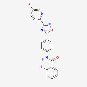 molecular formula C20H12FIN4O2 B7396115 N-[4-[3-(5-fluoropyridin-2-yl)-1,2,4-oxadiazol-5-yl]phenyl]-2-iodobenzamide 